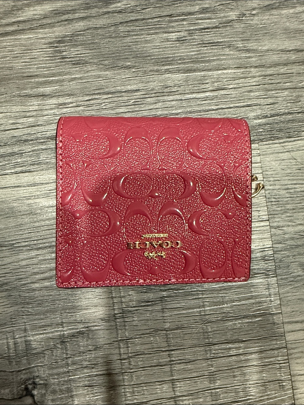 Coach Embossed Small Wallet in Raspberry Pink with Gold Hardware - Picture 2 of 3